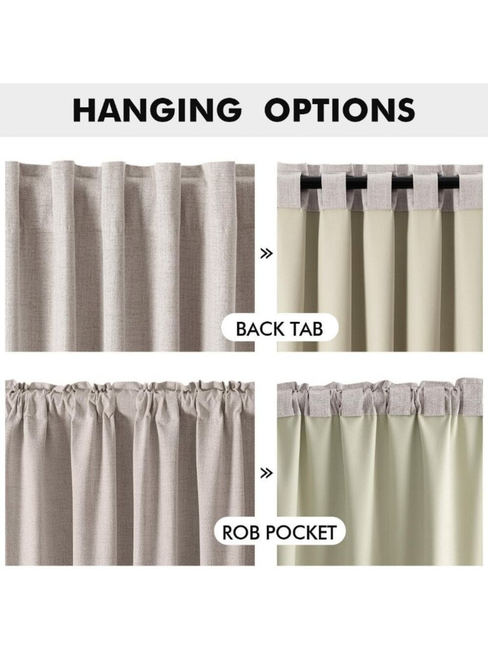 100% Blackout Linen Curtains - Ivory Thermal Insulation Room Darkening Drapes - Picture 5 of 8